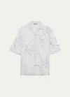 Prada Floral Embroidered Button Down Shirt In F0009 Bianco