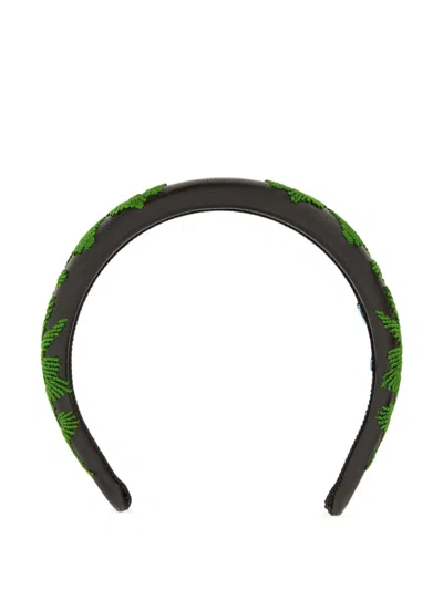 Prada Brown Nappa Leather Hairband In Green