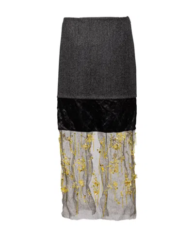 Prada Embroidered Cloth And Mesh Midi-skirt