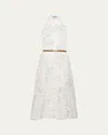 Prada Floral Embroidered Silk Midi Dress In Bianco