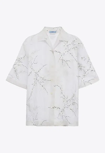 PRADA FLORAL EMBROIDERED SHEER SHIRT
