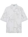 Prada Floral-embroidered Short-sleeved Sheer Shirt In Animal Print
