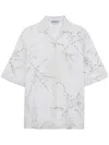 Prada Floral-embroidered Short-sleeved Sheer Shirt In Animal Print