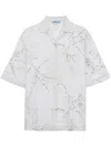 Prada Floral-embroidered Short-sleeved Sheer Shirt In Animal Print