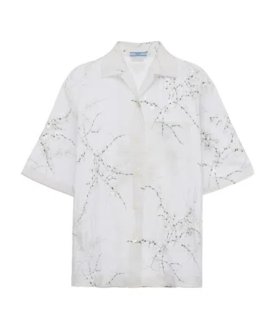 PRADA PRADA FLORAL-EMBROIDERED DROP SHOULDER SHEER SHIRT