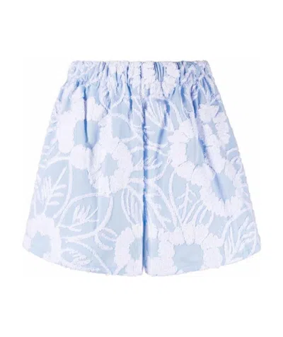 Prada Floral Embroidered Shorts In Blue/white