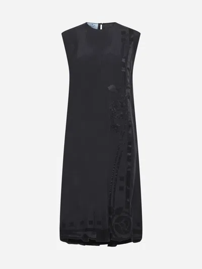 Prada Floral Embroidered Silk Dress In Black