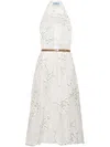 Prada Floral Embroidered Silk Midi Dress In Bianco