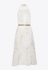 PRADA FLORAL EMBROIDERED SILK MIDI DRESS