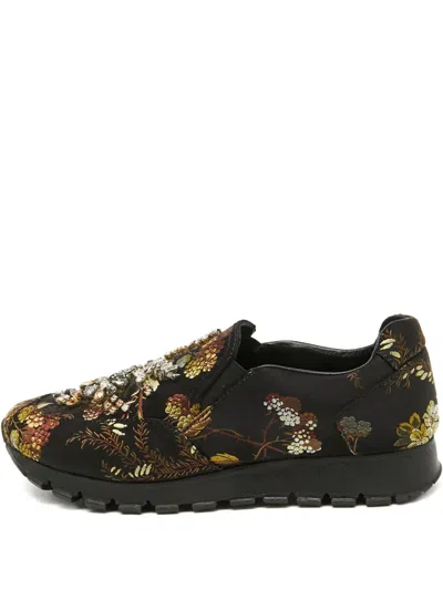 Pre-owned Prada Floral-embroidered Sneakers