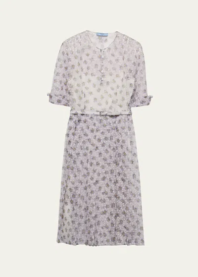 Prada Floral Fit-flare Belted Midi Dress In F0010 Giallo