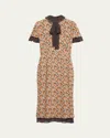 Prada Floral Georgette And Polka-dot Chiffon Layered Midi Dress With Bow