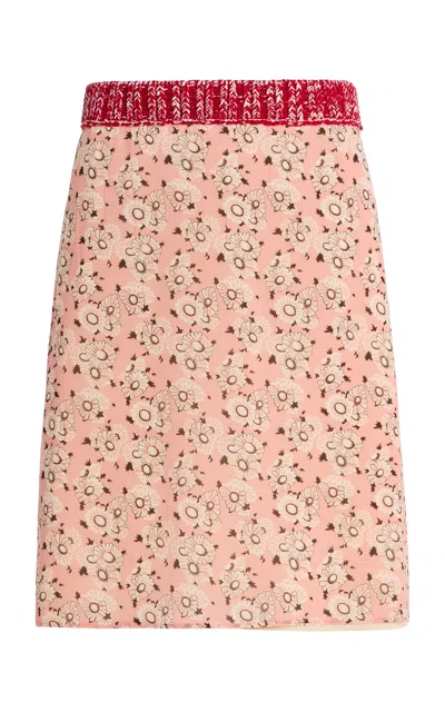 Prada Floral Georgette Midi Skirt In Pink
