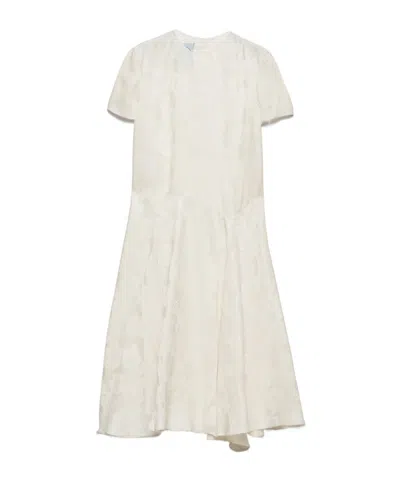 Prada Floral Jacquard Dress In White