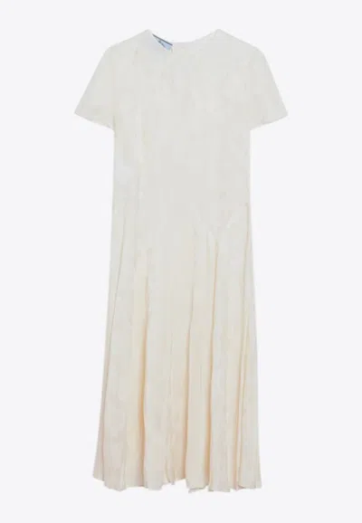 Prada Floral Jacquard Midi Dress In White