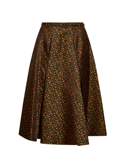 Prada Floral Jacquard Midi Skirt In Brown