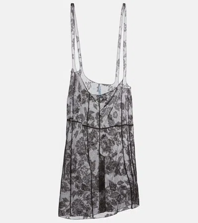 Prada Floral Lace Cotton Midi Skirt In Gray