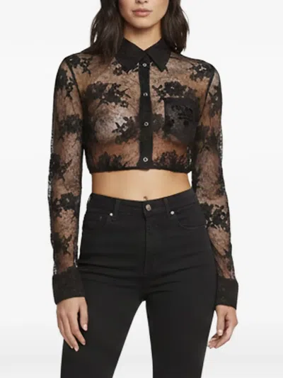Pre-owned Prada Floral Lace Cropped Top In Black