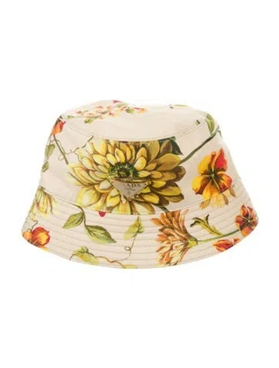 Pre-owned Prada Floral Logo Bucket Hat In Neutral