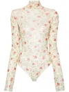Prada Floral Mesh Bodysuit In F0011 Red