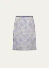 Prada Peony Print Nylonette Skirt Clothing In Blue