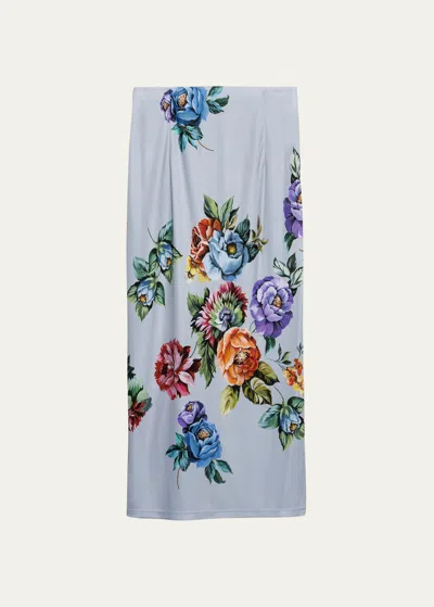 Prada Printed Organzine Skirt In Acciaio