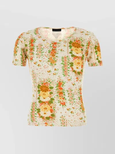 PRADA FLORAL PATTERN COTTON T-SHIRT
