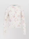 Prada Floral Pattern Long Sleeve Crew Neck Cardigan In White