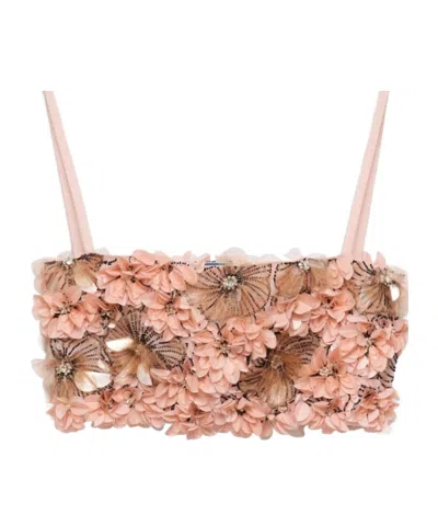 Prada Embroidered Organza Top In Peach