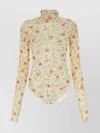 Prada Poppy Print Turtleneck Bodysuit