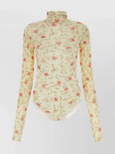 PRADA FLORAL PATTERN TURTLENECK LONG SLEEVES BODYSUIT