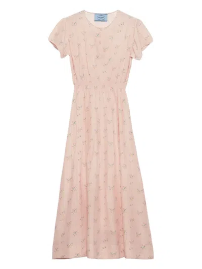 PRADA FLORAL PONGÉ MIDI DRESS