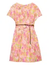 Prada Floral Print Silk Blend Knee-length Dress In Pink
