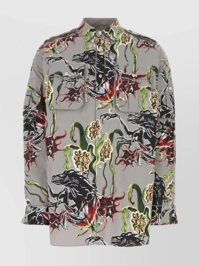 Prada Floral Print Button-down Shirt In Gray