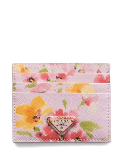 Prada Floral-print Cardholder In Pink