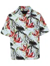 Prada Floral Print Buttoned Shirt In Cielo+rosso