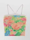 Prada Floral Print Cotton Spaghetti Strap Top In Multi