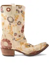Prada Floral Block Heel Mid-calf Canvas Boots In Neutral
