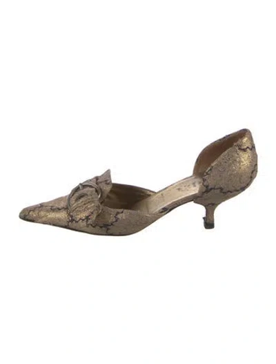 Pre-owned Prada Floral Print D'orsay Pumps In Neutral