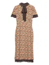 Prada Floral Georgette And Polka-dot Chiffon Layered Midi Dress With Bow