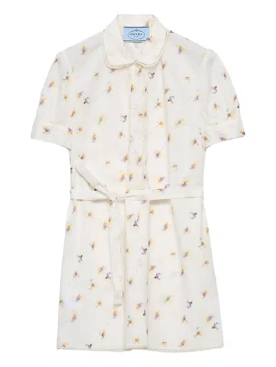 Prada Kleid Mit Blumen-print In White