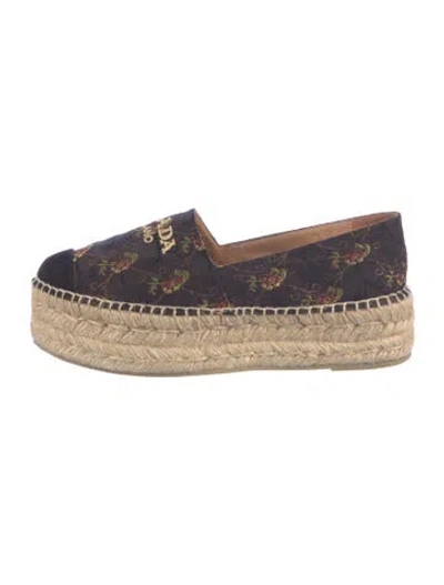 Pre-owned Prada Floral Print Embroidered Accent Espadrilles In Black