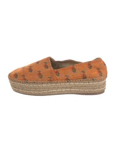 Pre-owned Prada Floral Print Embroidered Accent Espadrilles In Orange