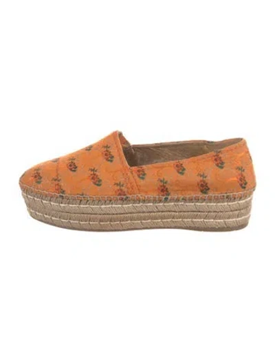 Pre-owned Prada Floral Print Embroidered Accent Espadrilles In Orange
