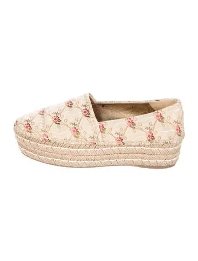 Pre-owned Prada Floral Print Embroidered Accent Espadrilles W/ Tags In Neutrals/red
