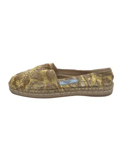 Pre-owned Prada Floral Print Espadrilles In Gold/metallic