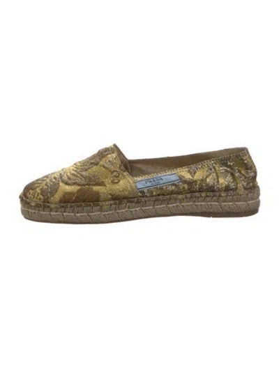 Pre-owned Prada Floral Print Glitter Accents Espadrilles In Gold