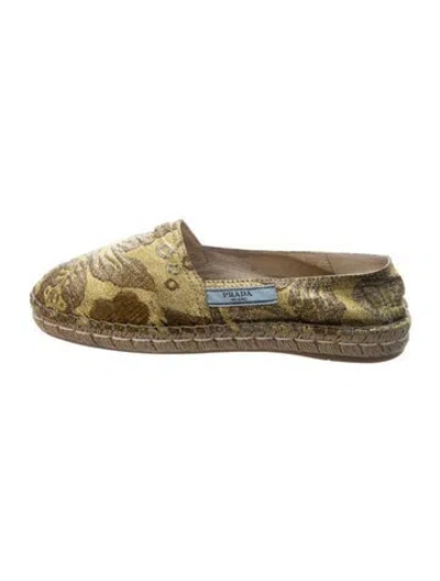 Pre-owned Prada Floral Print Glitter Accents Espadrilles In Gold