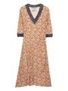 Prada Floral-print Knit-trimmed Midi Dress In Gold