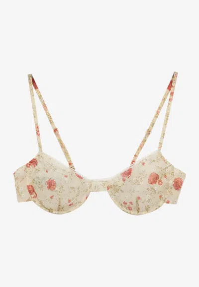 PRADA FLORAL PRINT LACE-TRIMMED BRA